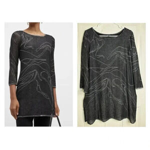 MISOOK Women’s Swirl Abstract Sparkle Black Metallic Tunic Blouse Top Medium